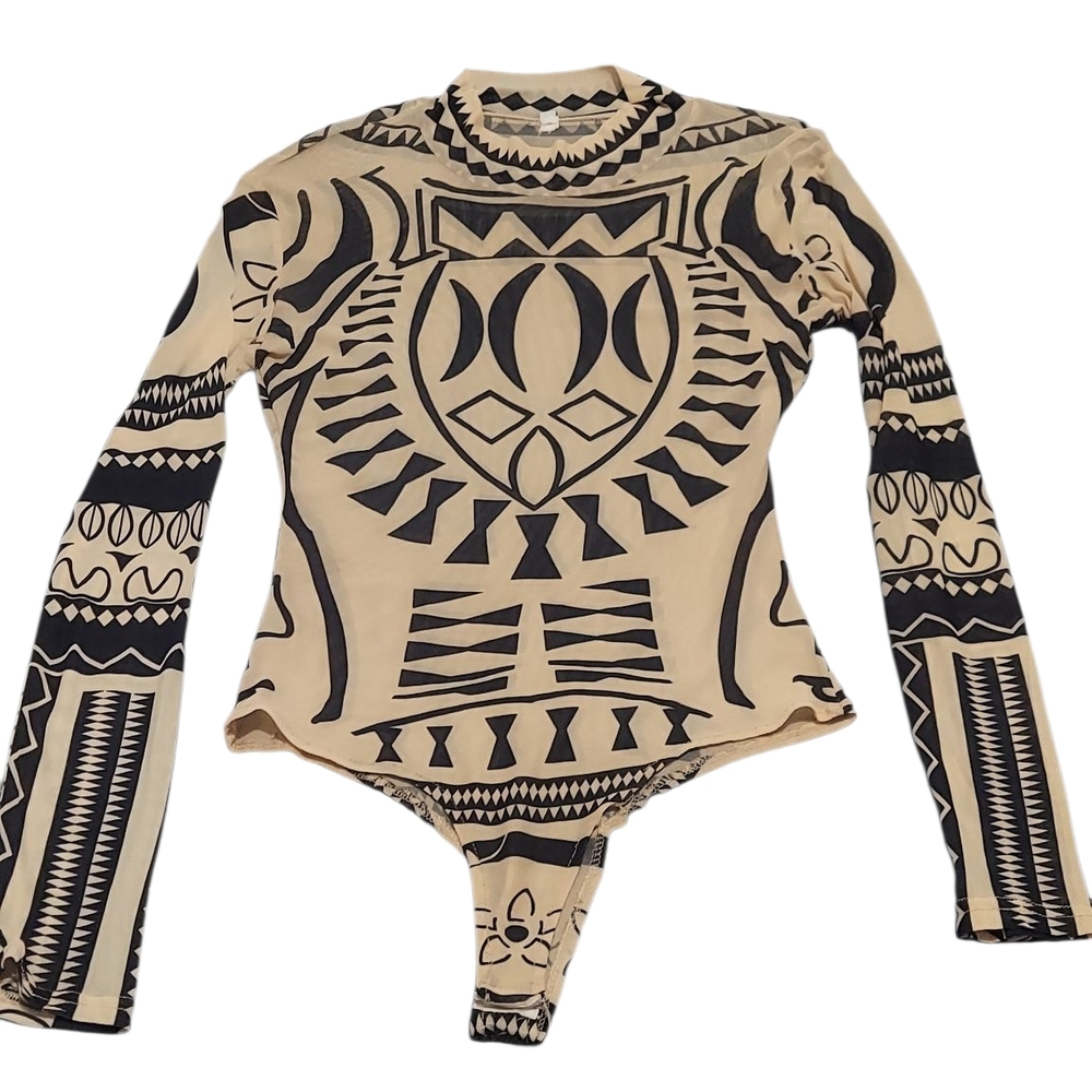 Patterned Black and Cream Bodysuit